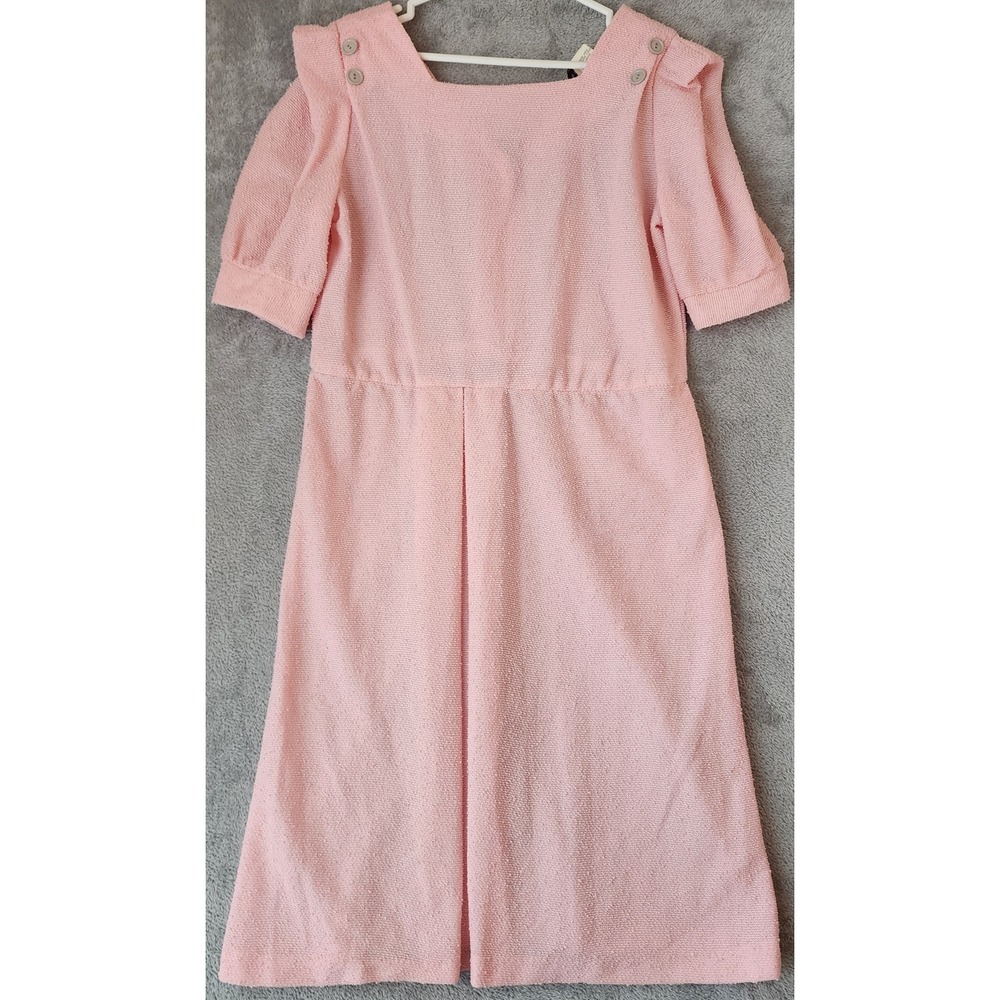 Pea Patch Dress Womens Large Pink Boucle Knit V-Neck Short Sleeve Vintage USA